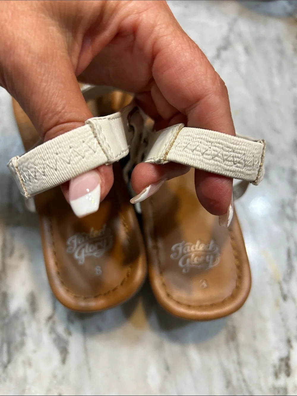 Goddess White and Brown Crystal T-Strap Sandals